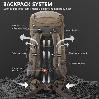 70 L Hiking Backpack with Rain Cover Large Capacity