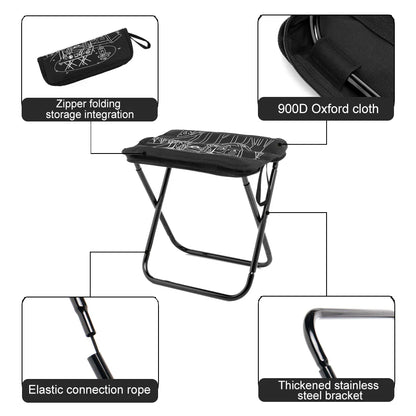 Folding Camping Stool Lightweight Stainless Steel with Storage Pocket