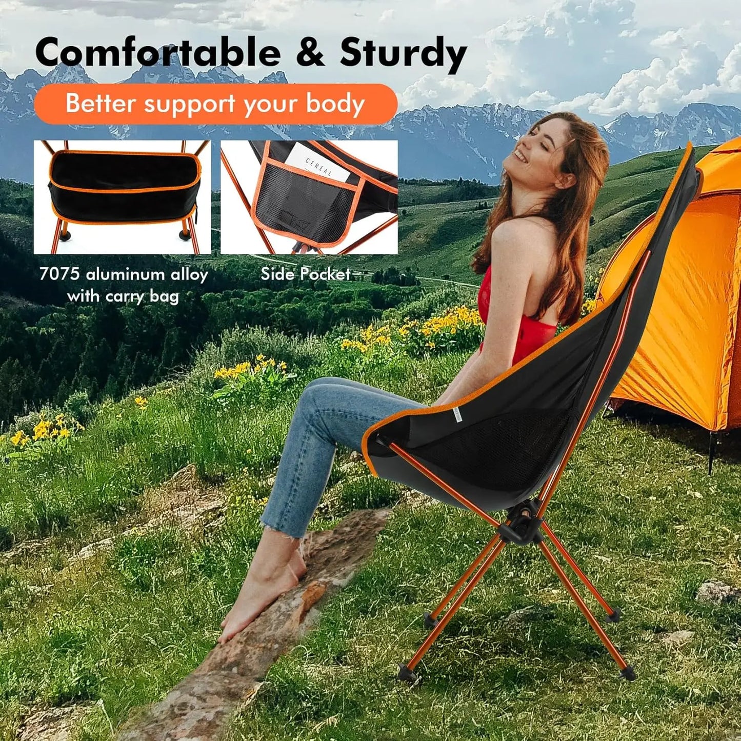 Lightweight High Back Folding Camping Chair with Headrest