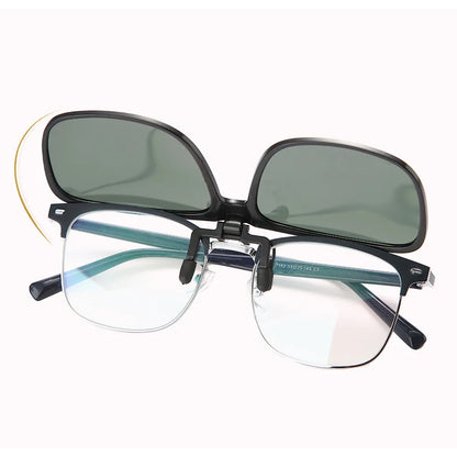 Clip-On Polarized Sunglasses – Flip-Up Square Lenses with Night Vision