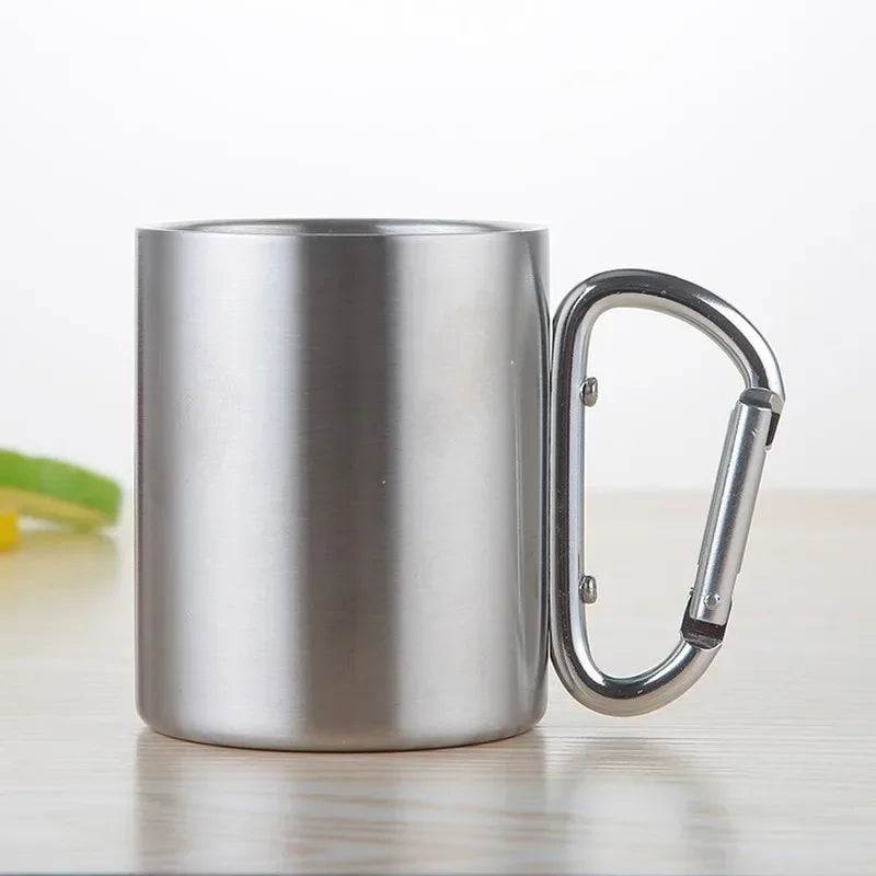Stainless Steel Mug 220ml 300ml with Carabiner Handle
