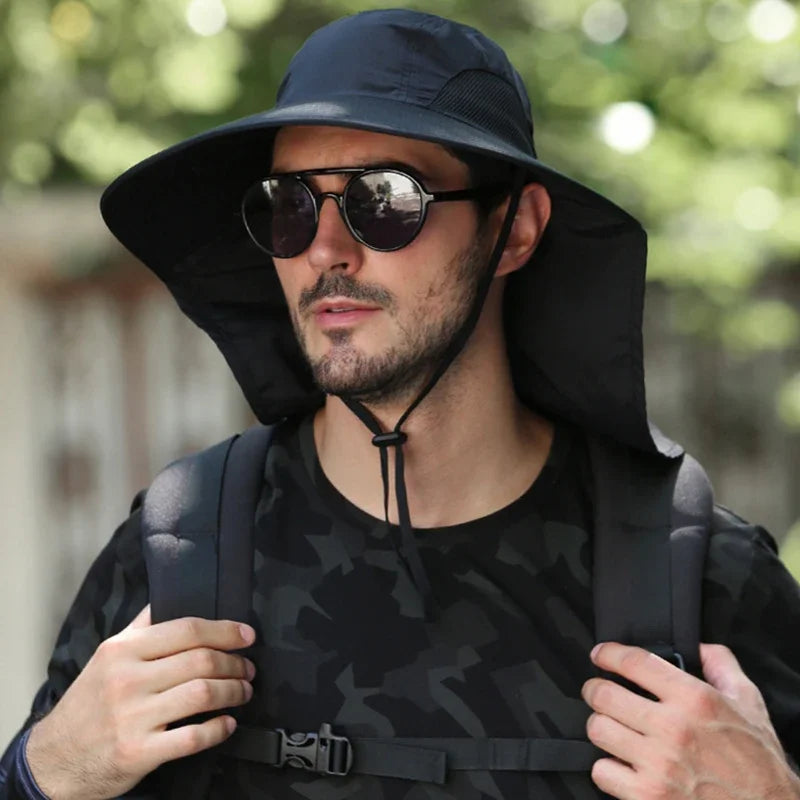 Unisex Wide Brim Bucket Hat with Neck Cover