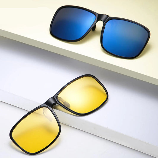 Clip-On Polarized Sunglasses – Flip-Up Square Lenses with Night Vision