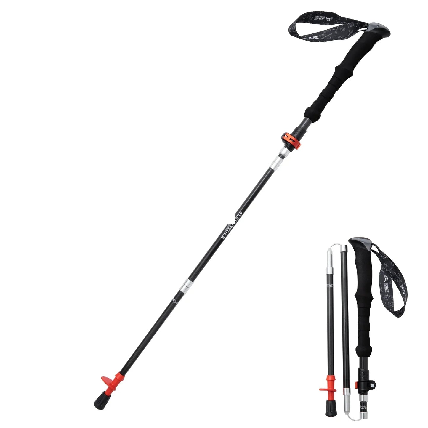 1 or 2 PCS Carbon Fiber Folding Trekking Poles Telescopic Lightweight