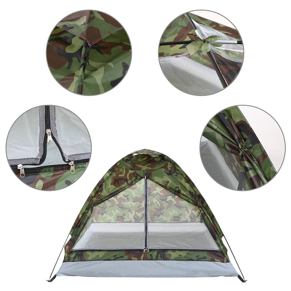 2 Person Single Layer Camping Tent Portable Camouflage for Summer