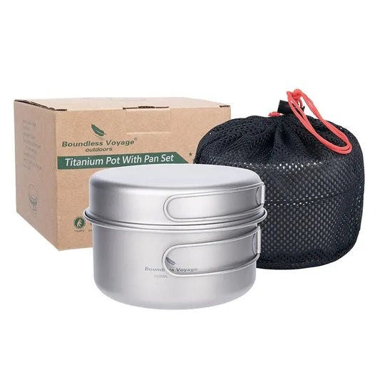 Titanium Camping Cookware Set Pot and Pan with Folding Handles