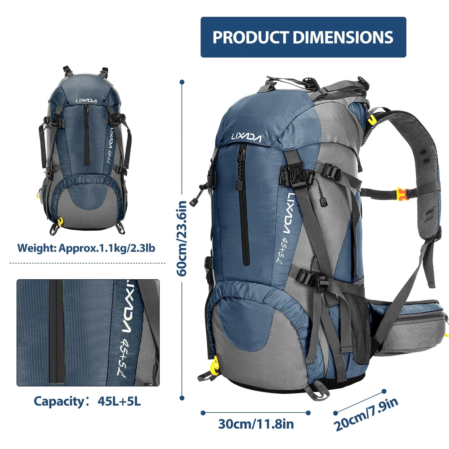 50 L Hiking Camping Backpack Waterproof With Rain Cover