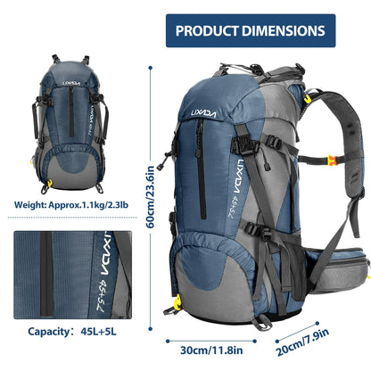 50 L Hiking Camping Backpack Waterproof With Rain Cover