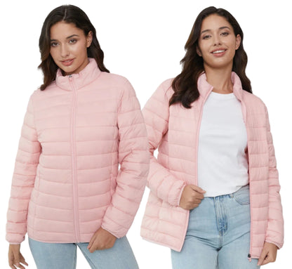 Women’s Lightweight Quilted Puffer Jacket Winter Zip Up Stand Collar