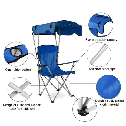 Folding Camping Chair With Cup Holder Canopy and Carry Bag