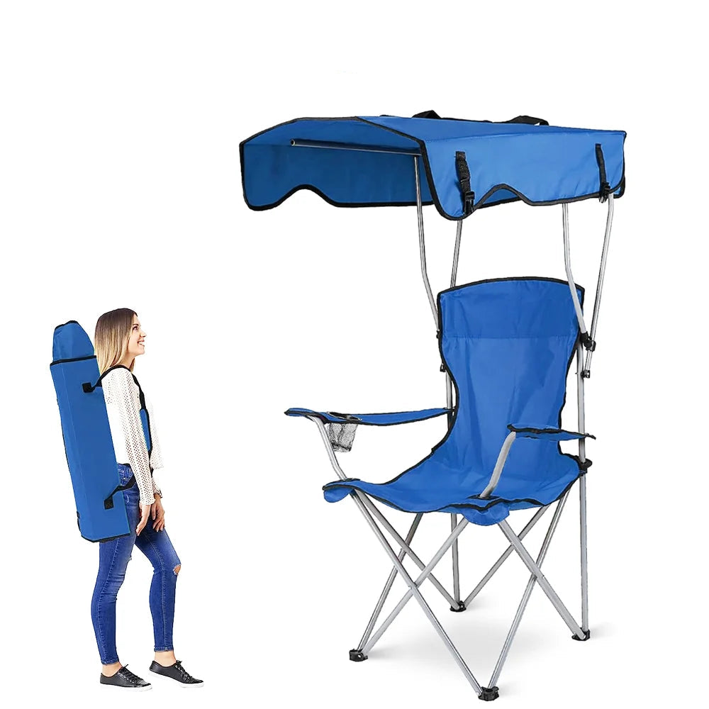 Folding Camping Chair With Cup Holder Canopy and Carry Bag