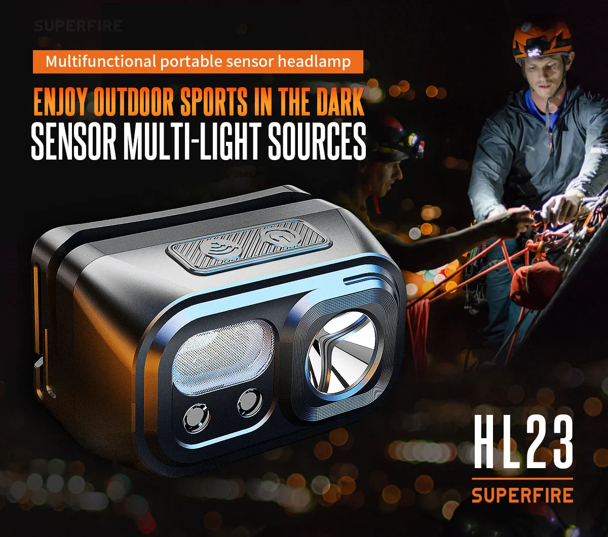 USB C Rechargeable LED Headlamp with Motion Sensor