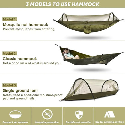 3 in 1 Camping Hammock with Mosquito Net Quick Opening Nylon