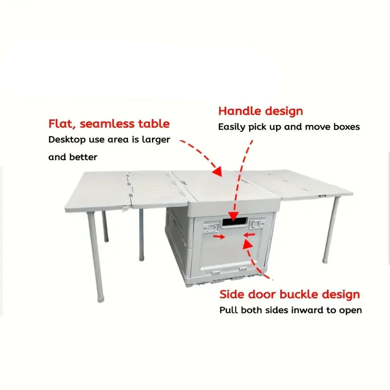 Portable Folding Camping Table with Storage Box and Lid