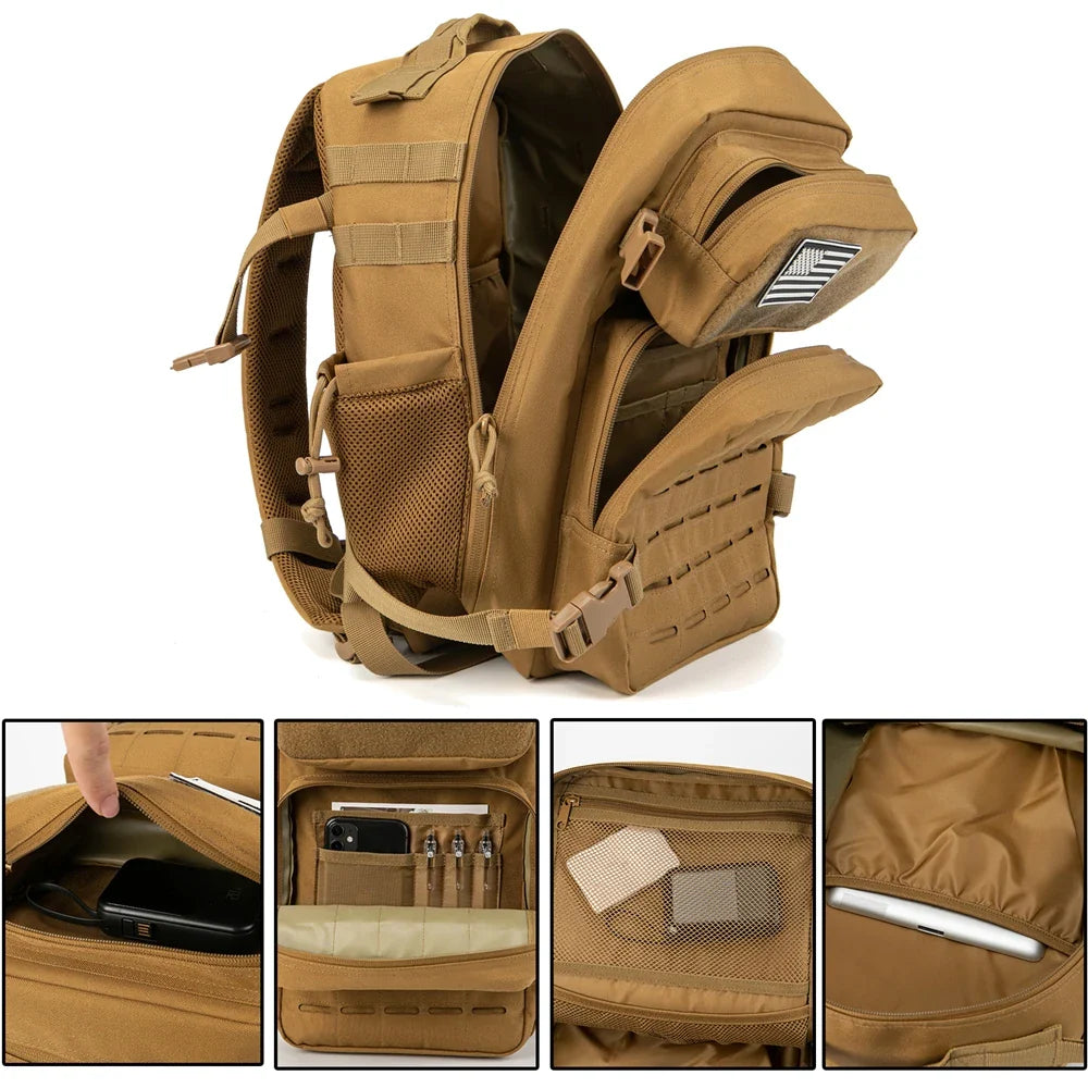 25 L MOLLE Tactical Backpack EDC Hiking Rucksack with Bottle Holder