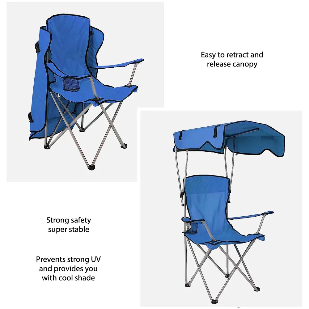 Folding Camping Chair With Cup Holder Canopy and Carry Bag