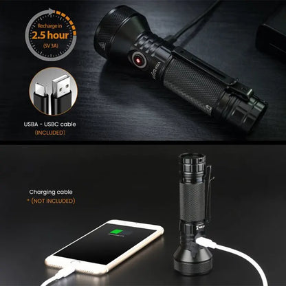 Flashlight – 2100lm, USB-C Rechargeable & Long Throw
