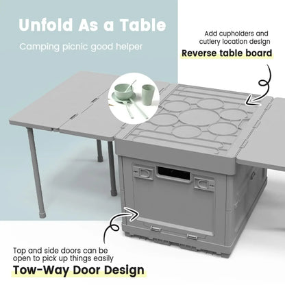 Portable Folding Camping Table with Storage Box and Lid