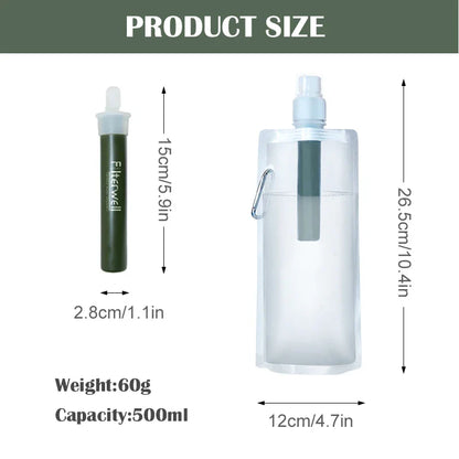 Portable Water Filter Straw Bottle for Camping
