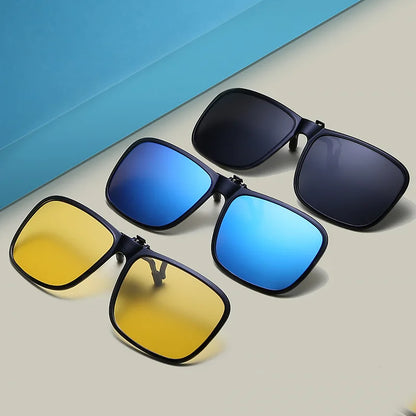 Clip-On Polarized Sunglasses – Flip-Up Square Lenses with Night Vision