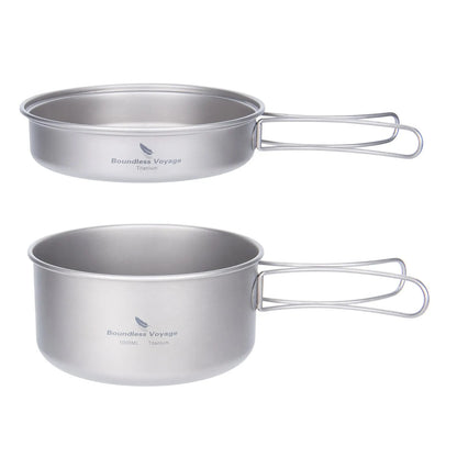 Titanium Camping Cookware Set Pot and Pan with Folding Handles