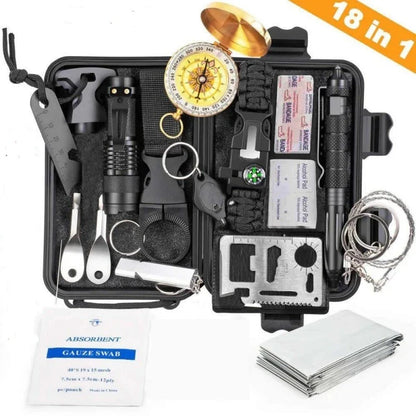 Camping Survival Kit Compact with Whistle Blanket Multitool