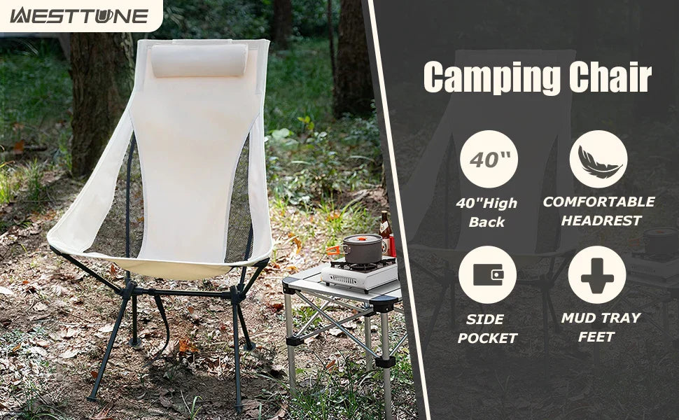 Folding Camping Chair with Headrest Aluminium Alloy Lightweight